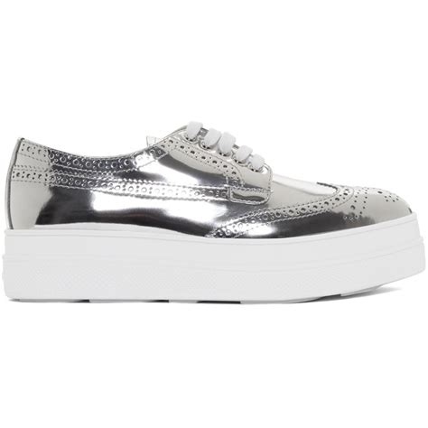 prada silver platform oxford|Prada platform brogue trim.